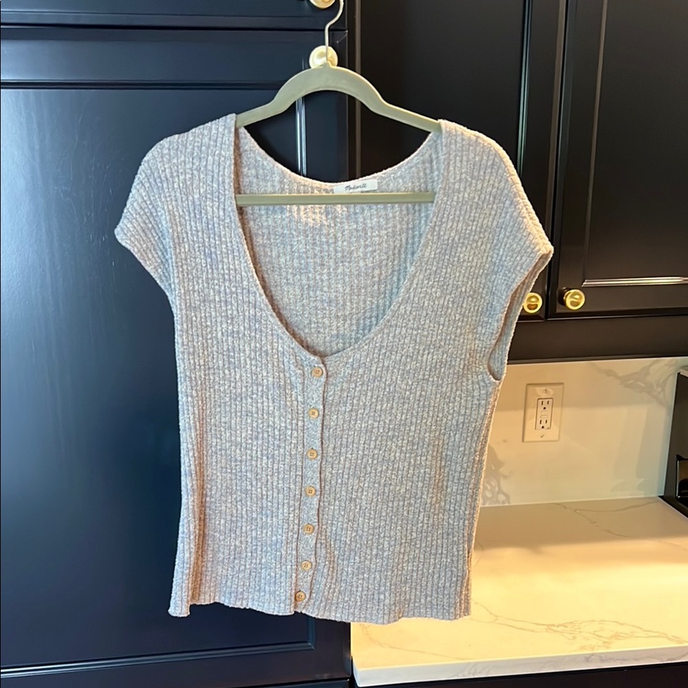 Madewell Gray Ribbed Button-Down Blouse